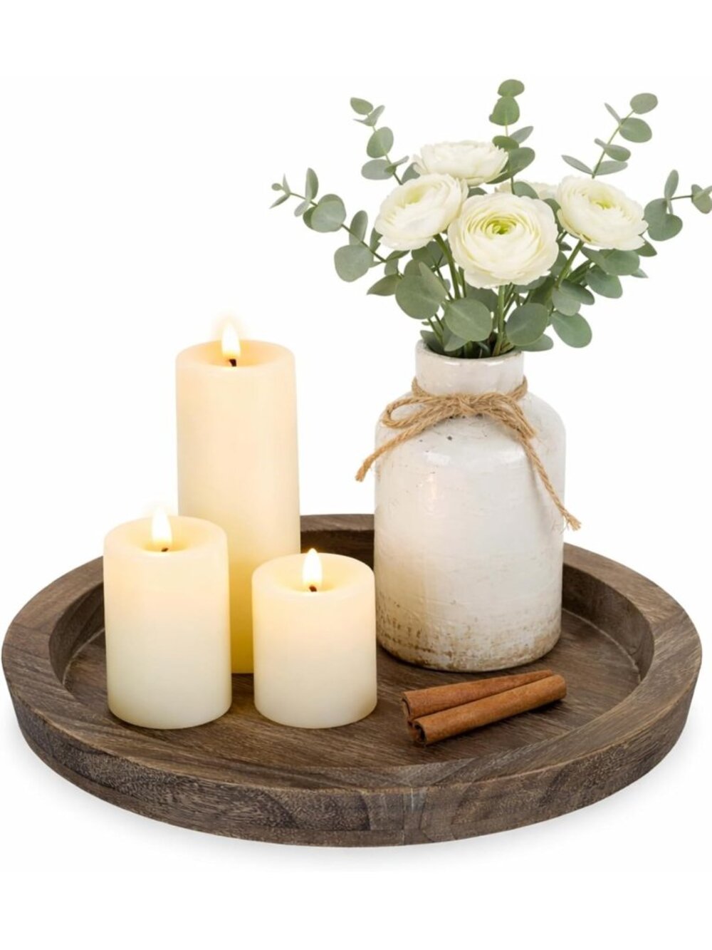 New Round Wooden Candle Holder Trays for Coffee Table,